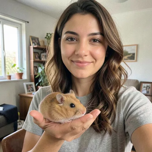Mariane Pessoa com o hamster Nino